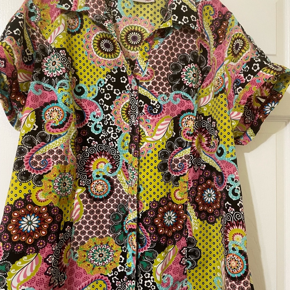 Joanna Plus Colorful Paisley Short Sleeved Button-Up Shirt 2X
